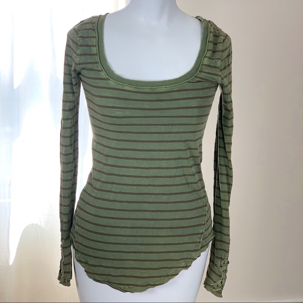 Free People green striped long sleeve